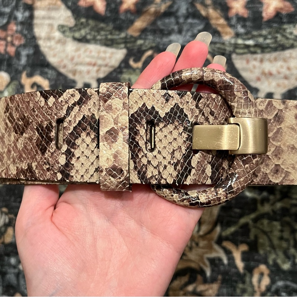 Banana Republic Size S Snake Print Wide Belt with Round Buckle - Neutral Tones